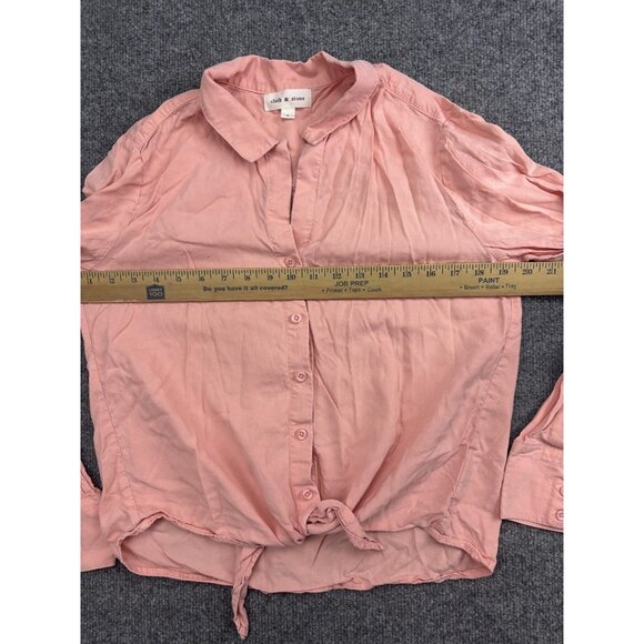 Cloth & Stone Shirt Womens Small Pink Tencel Button Front Tie Hem Top Blouse - Picture 5 of 7
